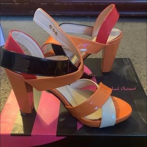 Micheal Antonio orange strap heels